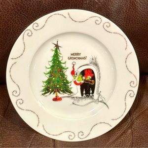 Merry Grinchmas 8” Salad Plate Grinch in Chimney with Christmas Tree